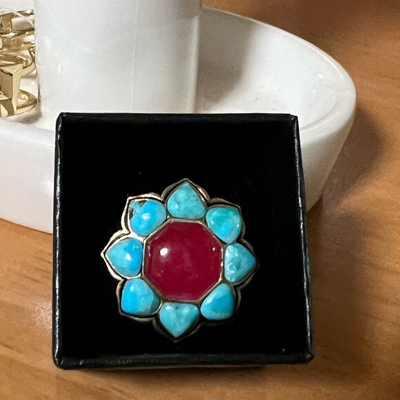 NWOT Barse Turquoise & Red Floral Ring size 8 - Picture 5 of 5